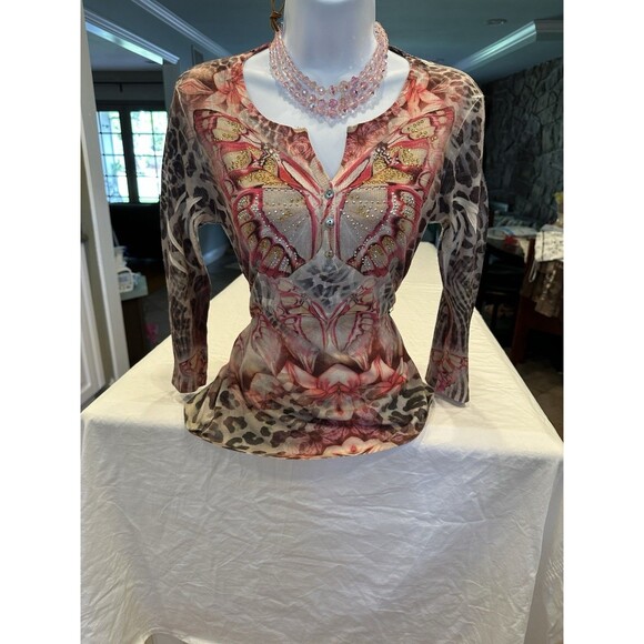 Y2k Whimsical fairy STYLE & CO Butterfly Embellished Fairycore Top Ribbed PM - Picture 4 of 16